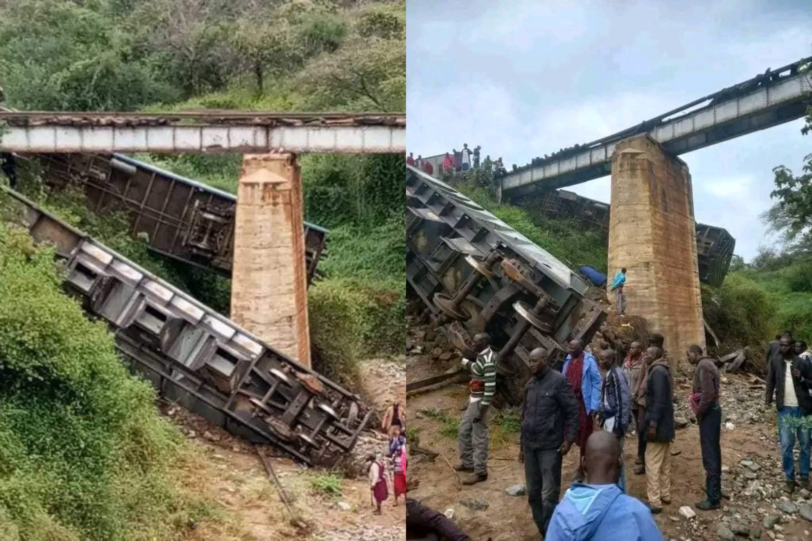 Photo collage of a train accident in Kajiado County.